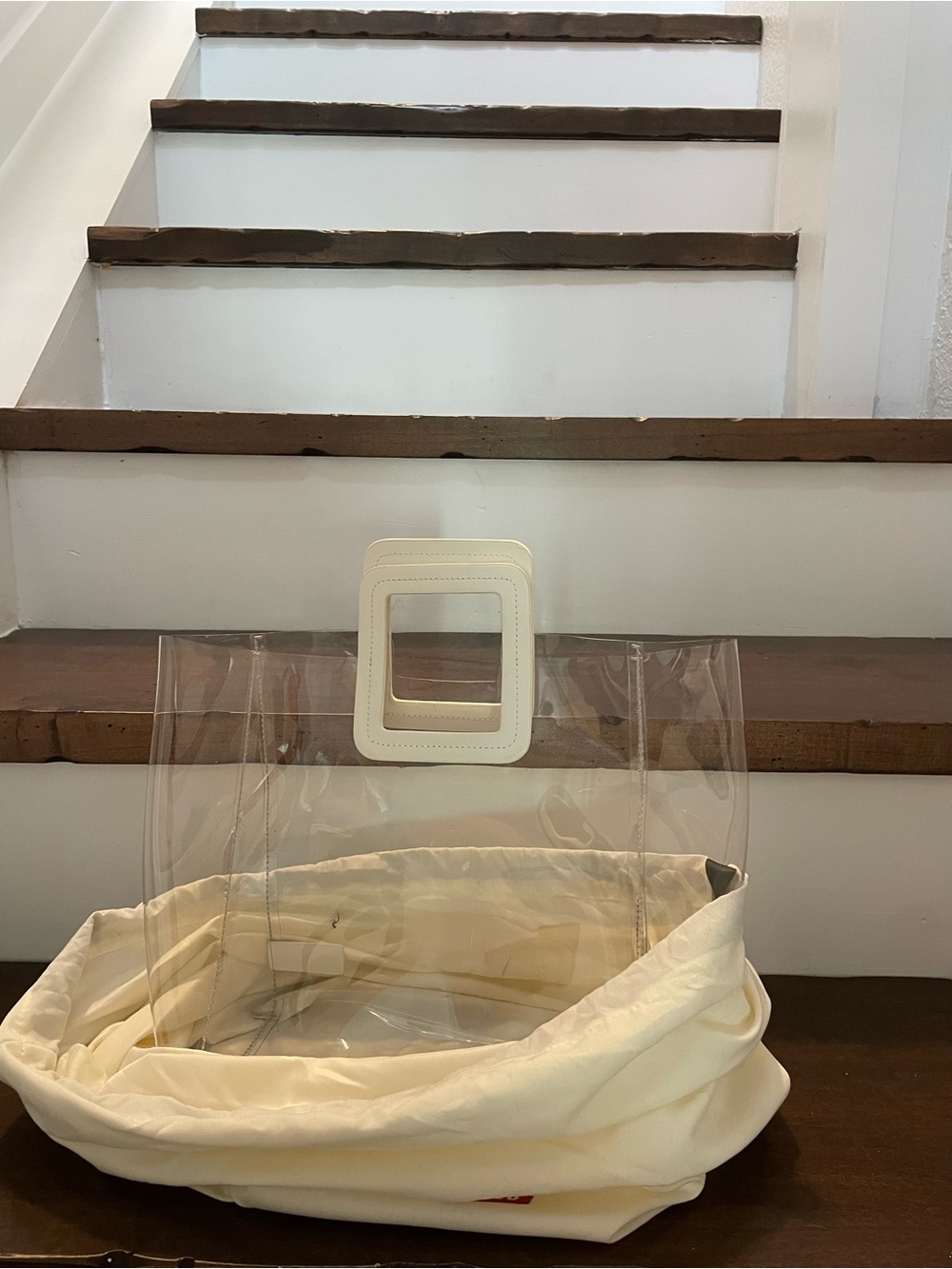 STAUD Clear Tote with Cream Trim and Lining